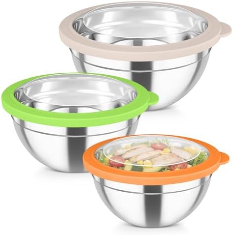 Three piece stainless nesting salad bowls