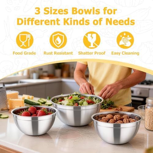 Three piece stainless nesting salad bowls — photo 5