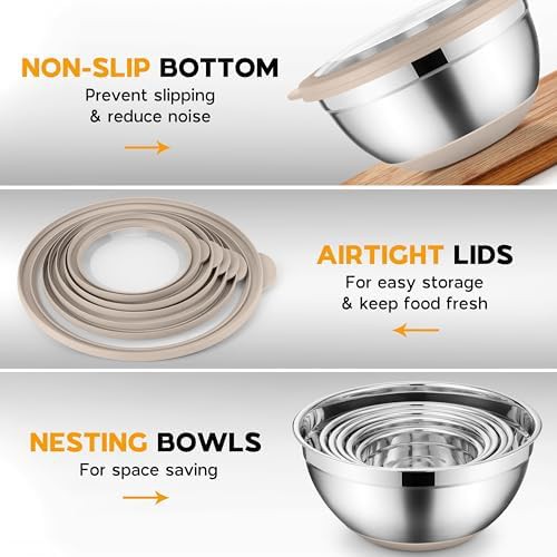 Khaki lidded non-slip stainless steel bowls — photo 3