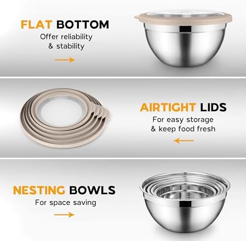 Nesting stainless steel bowls with khaki lids — photo 4