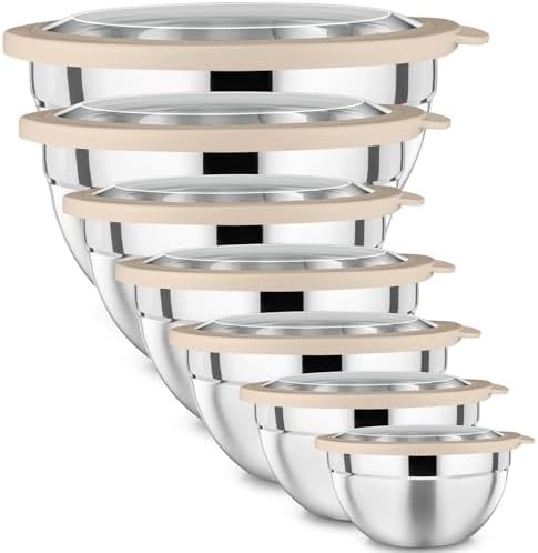 Seven piece khaki stainless steel salad bowls