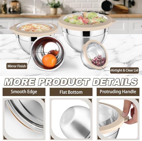 Seven piece khaki stainless steel salad bowls — photo 3