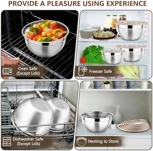 Seven piece khaki stainless steel salad bowls — photo 5