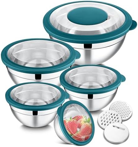Blue five quart set with transparent lids