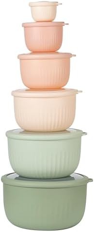Mint pink deep nesting plastic mixing bowl set