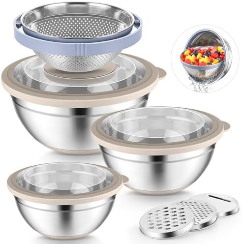 Khaki mixing bowl and colander set