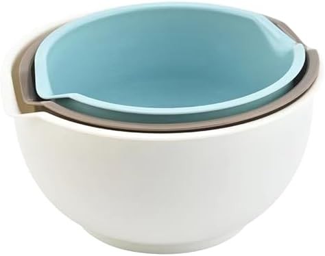 Blue and white plastic bowls with spouts