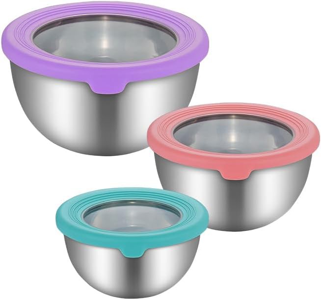 Three Piece Nesting Metal Bowl Set with Lids