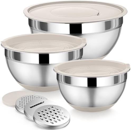 Three piece khaki salad and serving bowls