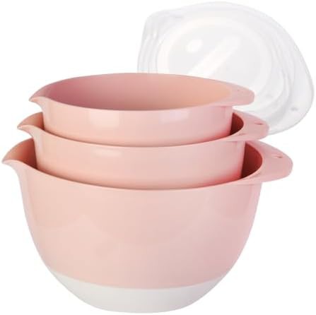 Pink non slip prep bowls with pour spout