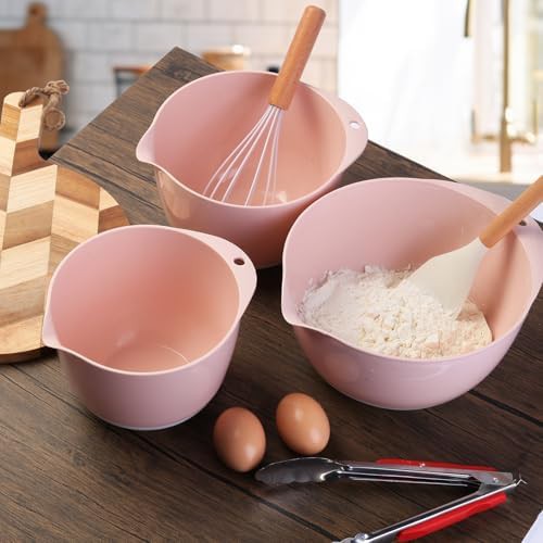 Pink non slip prep bowls with pour spout — photo 4