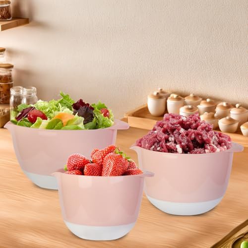 Pink non slip prep bowls with pour spout — photo 5