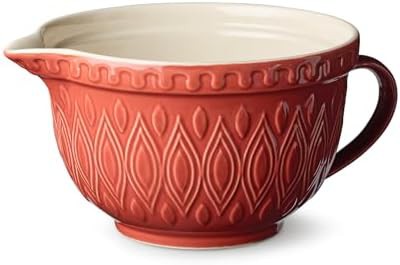 Red stoneware batter bowl with spout