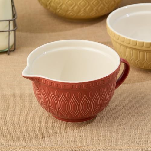 Red stoneware batter bowl with spout — photo 4