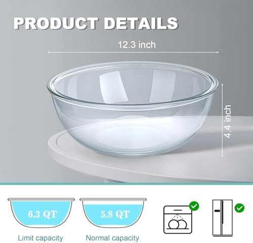 Large clear glass salad and cooking bowl — photo 3