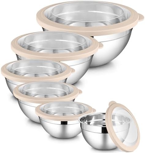 Stainless Steel Cooking Bowls with Visible Lids