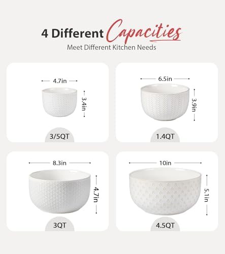 Ivory white embossed ceramic serving bowls — photo 3