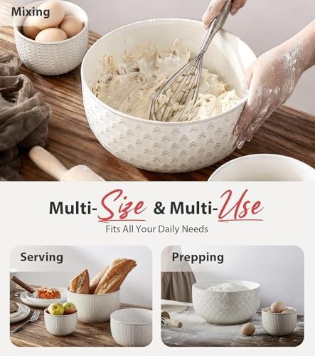 Ivory white embossed ceramic serving bowls — photo 4