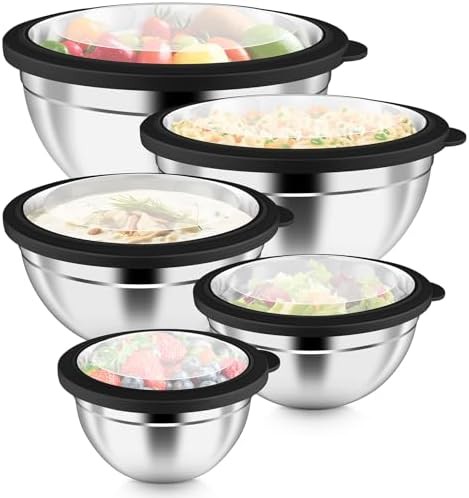 Black mixing bowls with visible airtight lids