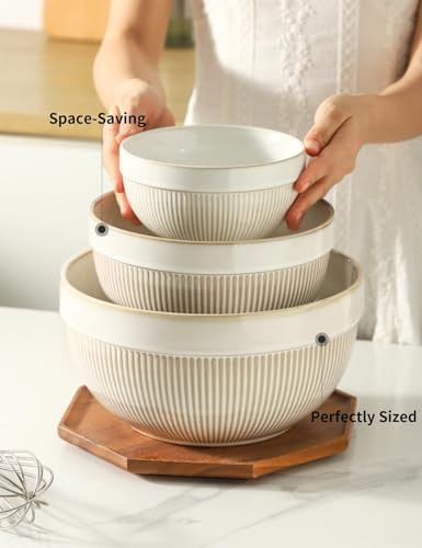 Glazed white ceramic nesting baking bowls — photo 3