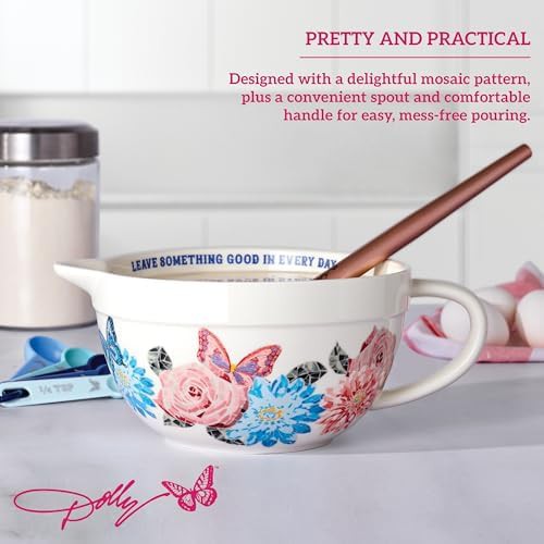 Mosaic design ceramic batter bowl with handle — photo 3