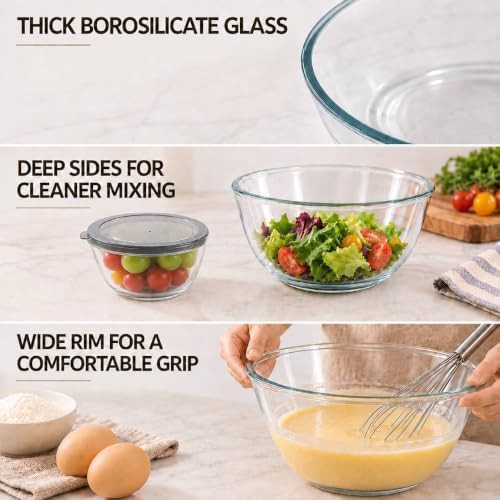 Glass nesting mixing bowls with lids set — photo 3