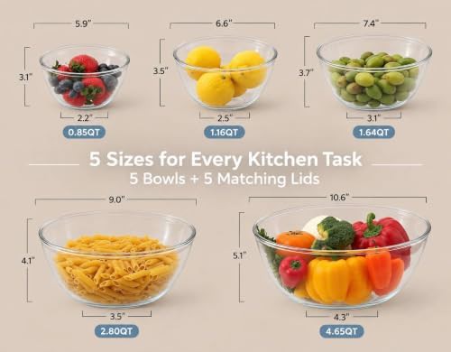 Glass nesting mixing bowls with lids set — photo 4