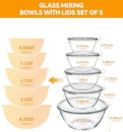 Thick glass nesting bowls with lids — photo 5