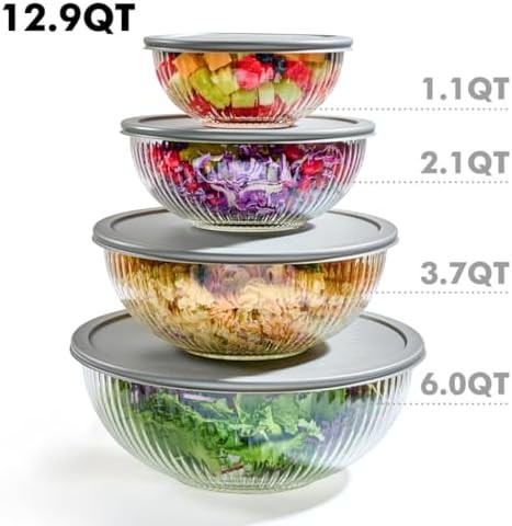 Ribbed glass nesting bowls with lids — photo 4