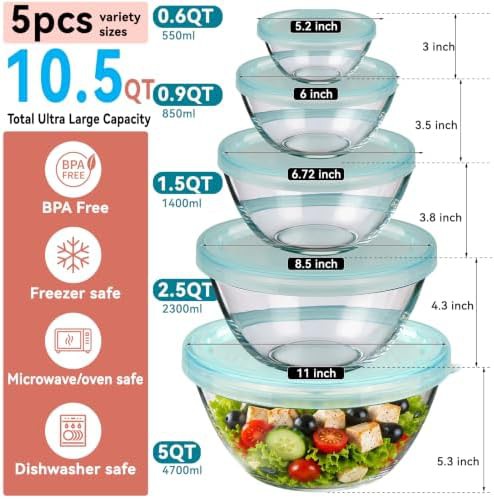 Five piece thick glass nesting bowl set — photo 4