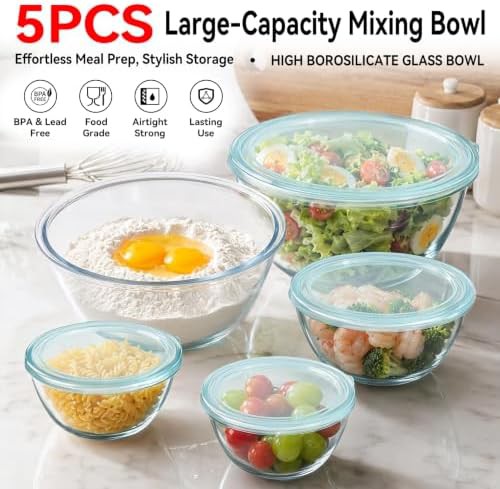 Five piece thick glass nesting bowl set — photo 5