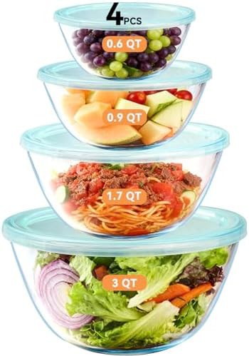 Four piece glass mixing bowl set with lids