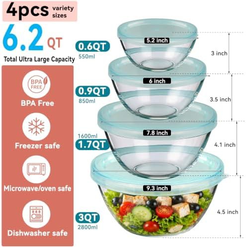 Four piece glass mixing bowl set with lids — photo 4