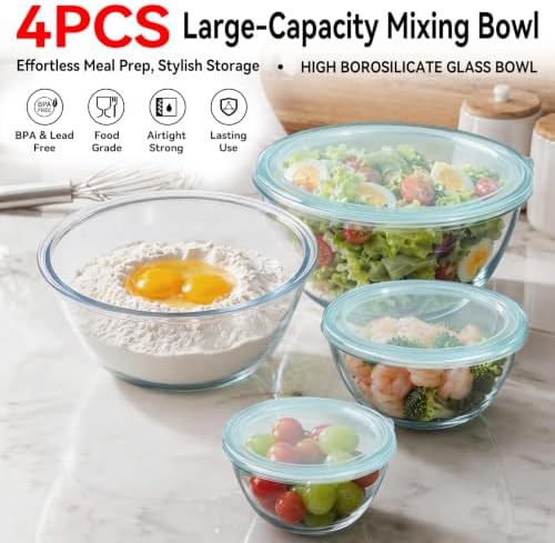 Four piece glass mixing bowl set with lids — photo 5