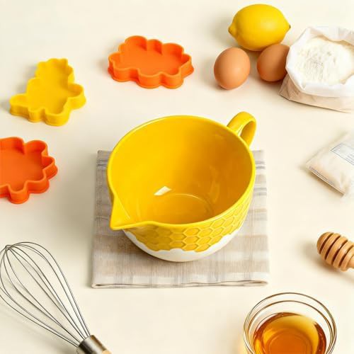 Honeycomb embossed ceramic mixing bowl — photo 3