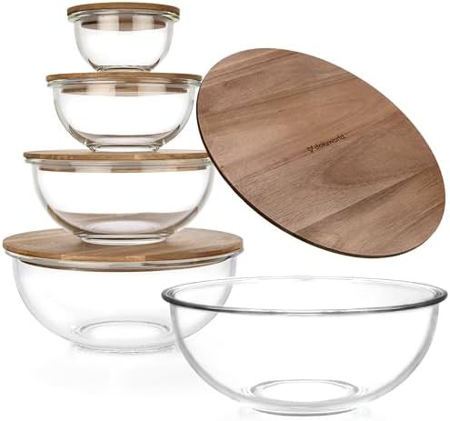 Glass Prep Bowls with Acacia Lids