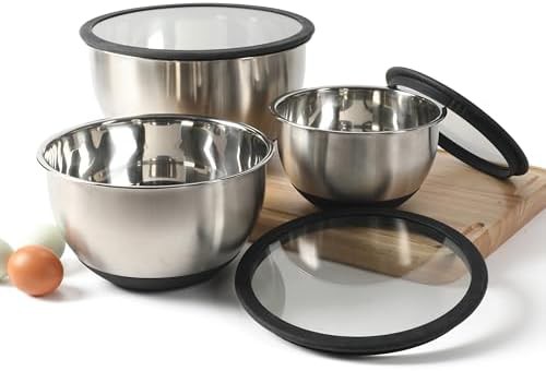 Stainless steel bowls with glass lids
