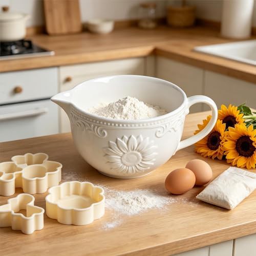 Sunflower embossed ceramic mixing bowl — photo 4