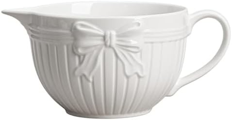 White bow embossed ceramic mixing bowl
