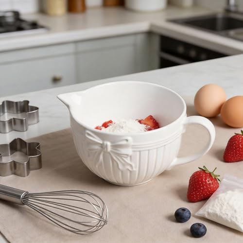 White bow embossed ceramic mixing bowl — photo 4