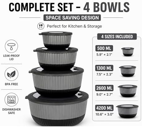 Black plastic nesting bowls with airtight lids — photo 5