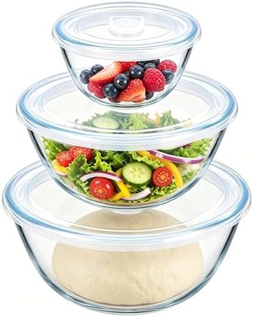 Glass mixing bowls with airtight lids