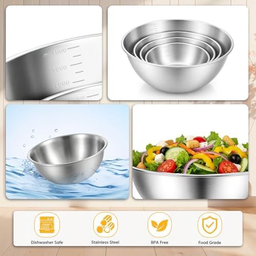 4 piece silver metal prep bowls — photo 3
