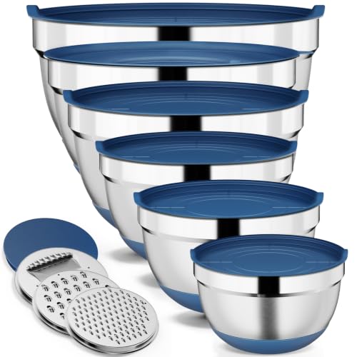 9 Pack Mixing Bowls with Airtight Lids & Grater Attachments