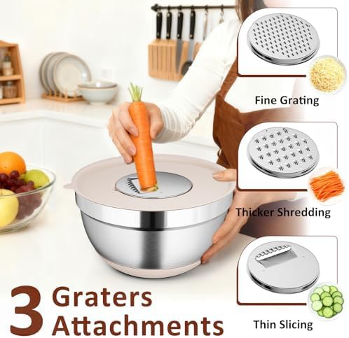 Khaki stainless steel bowls with grater lids — photo 4