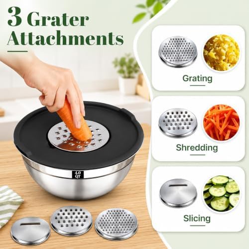 Black lidded stainless bowls with graters — photo 4