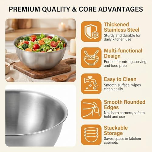 Stainless steel round salad and prep bowl — photo 3