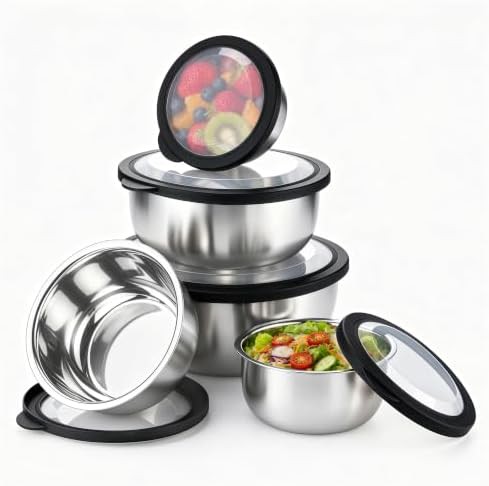 Stainless steel nesting bowls with flat bases