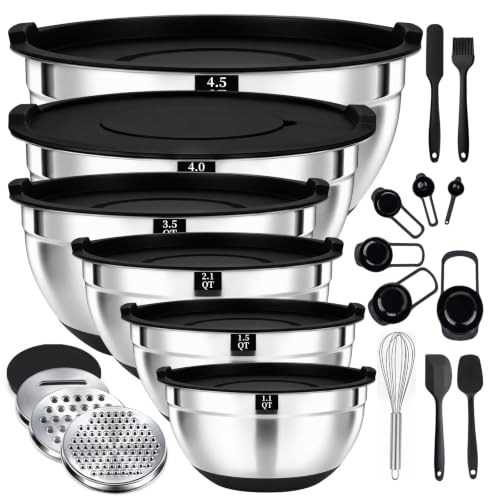 21 PCS Black Mixing Bowls with Lids Set
