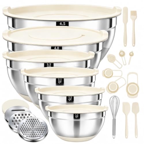 21 PCS Khaki Mixing Bowls with Lids Set
